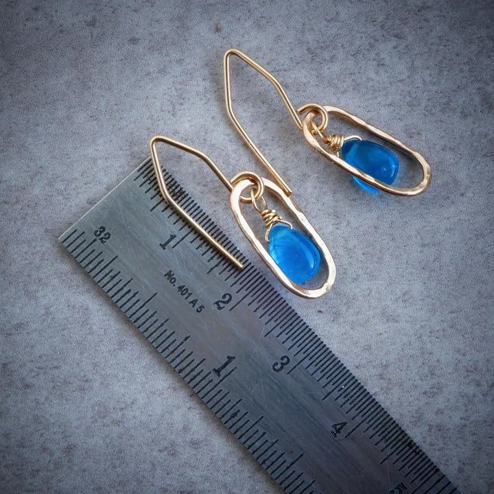 Gold and Blue Apatite Paperclip Dangle Earrings