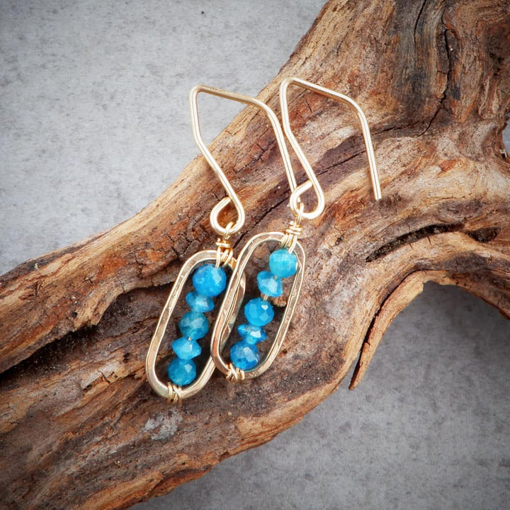 blue apatite and gold filled paperclip earrings