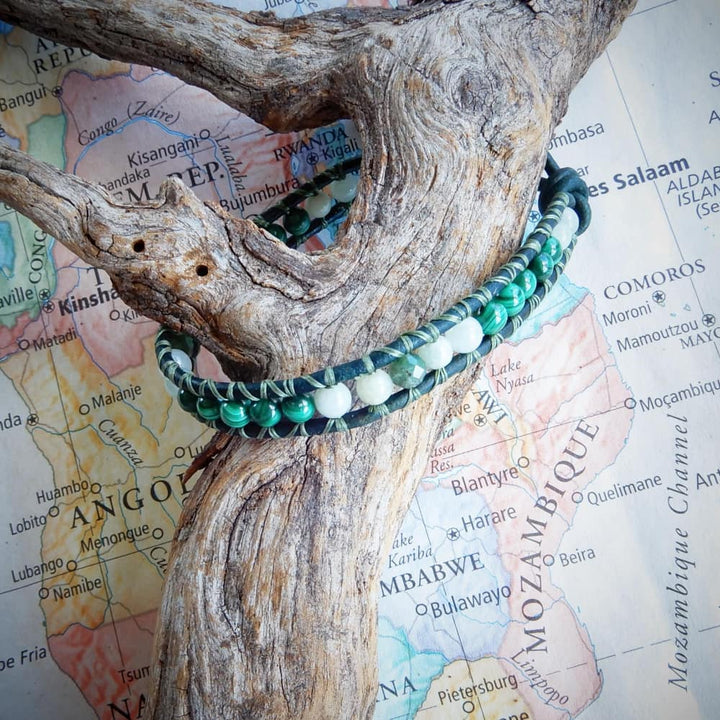 green shadows leather wrap bracelet