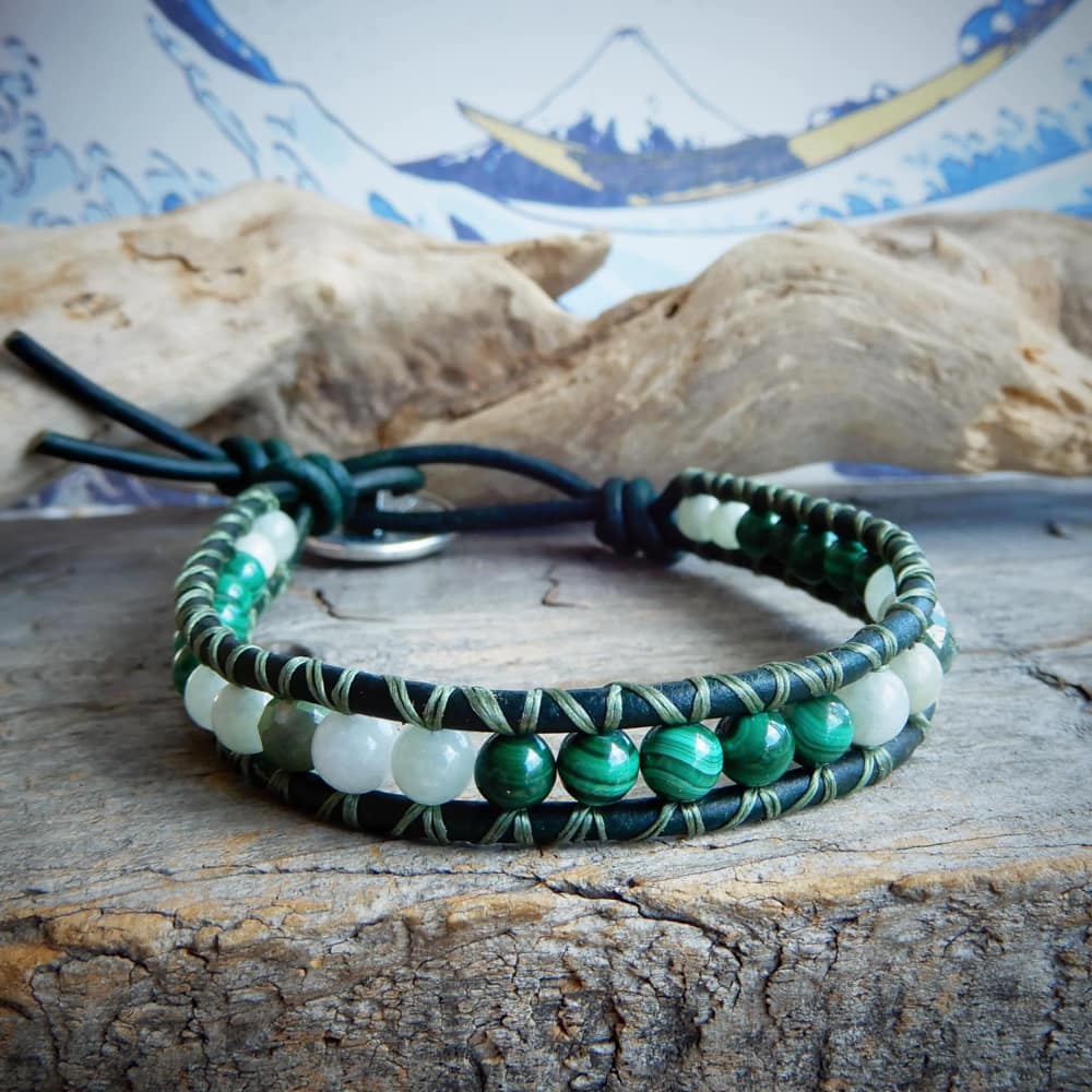 green shadows leather wrap bracelet