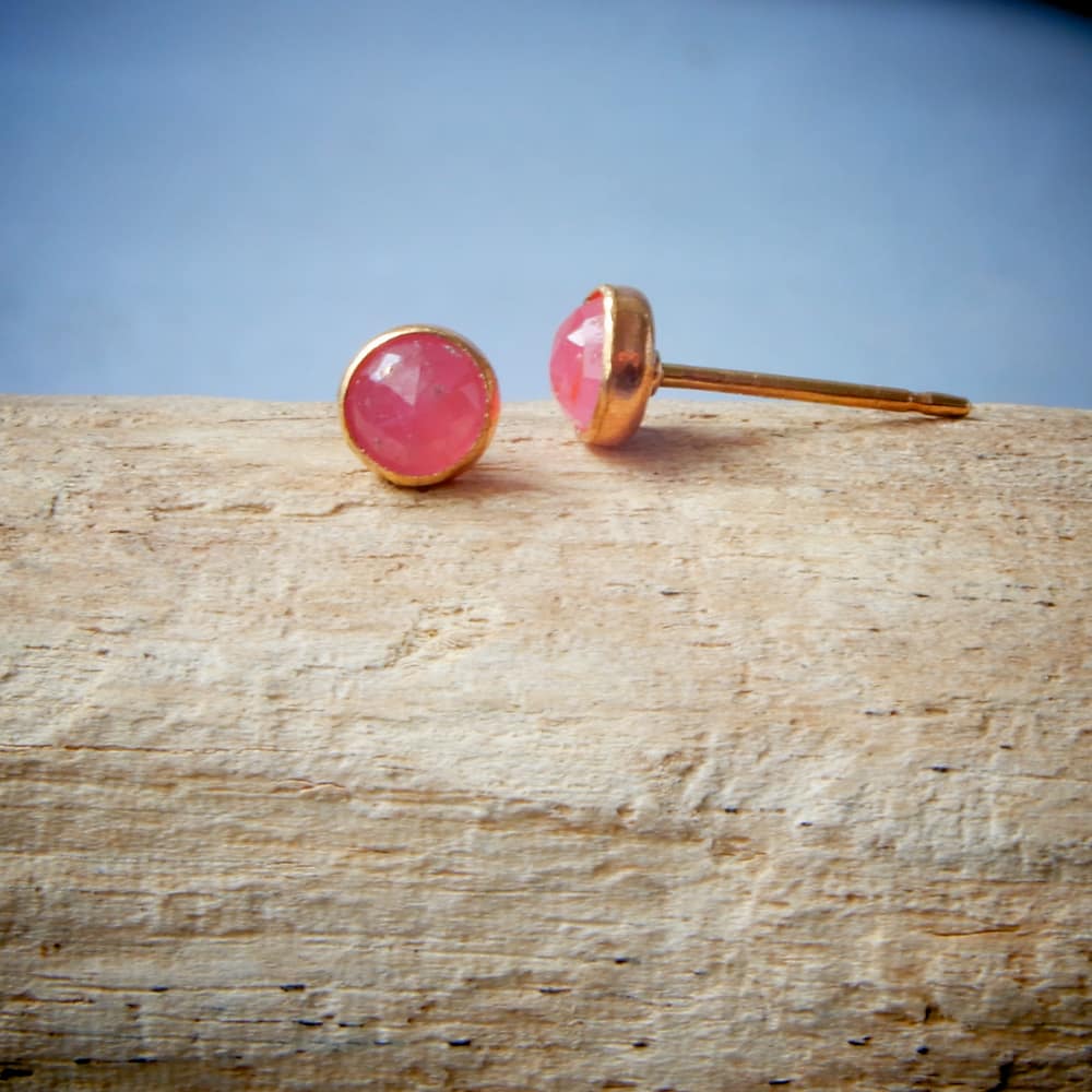 Pink and Blue Sapphire Stud Earrings in Gold