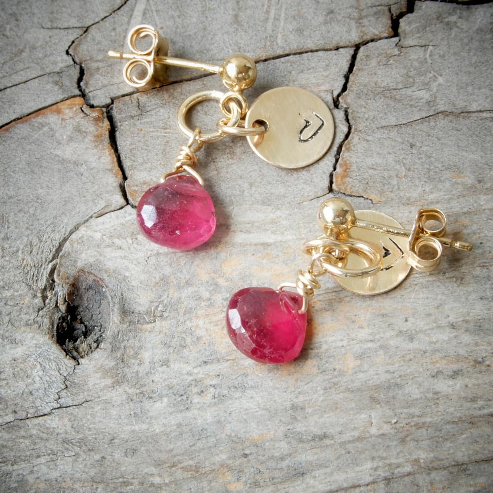 Gold and Ruby Dangle Earrings