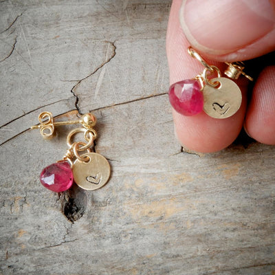 Gold and Ruby Dangle Earrings