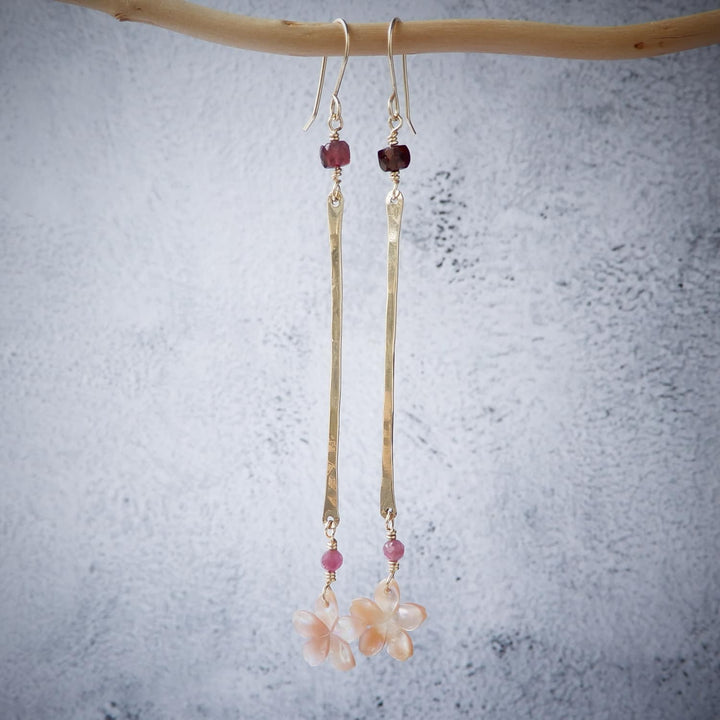 Gold Bar Sakura Cherry Blossom Earrings