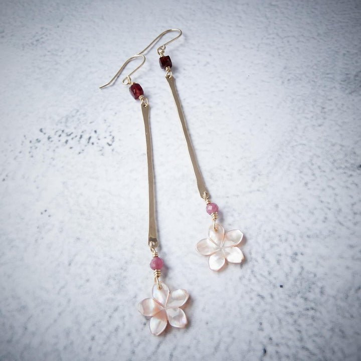 Gold Bar Sakura Cherry Blossom Earrings