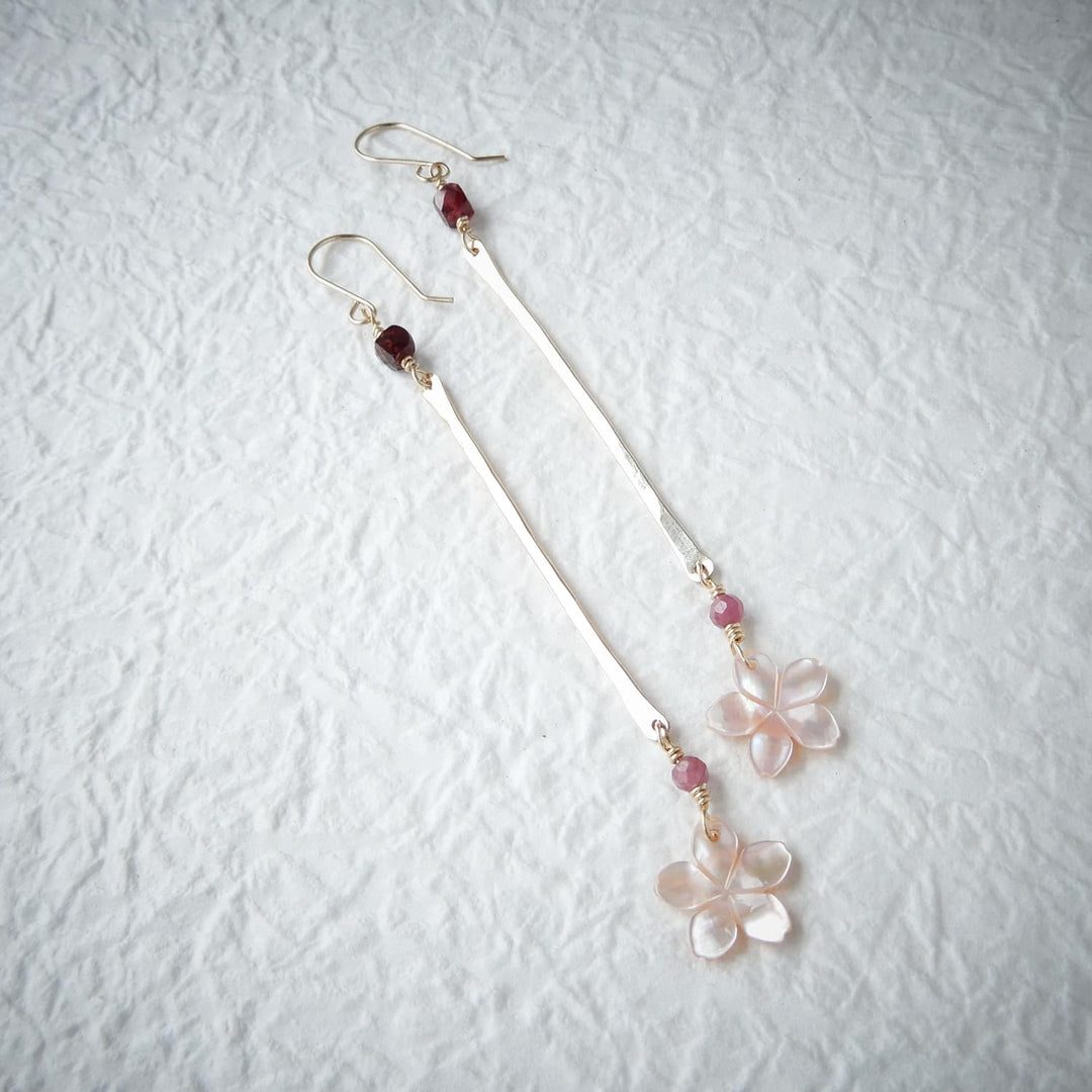 Gold Bar Sakura Cherry Blossom Earrings