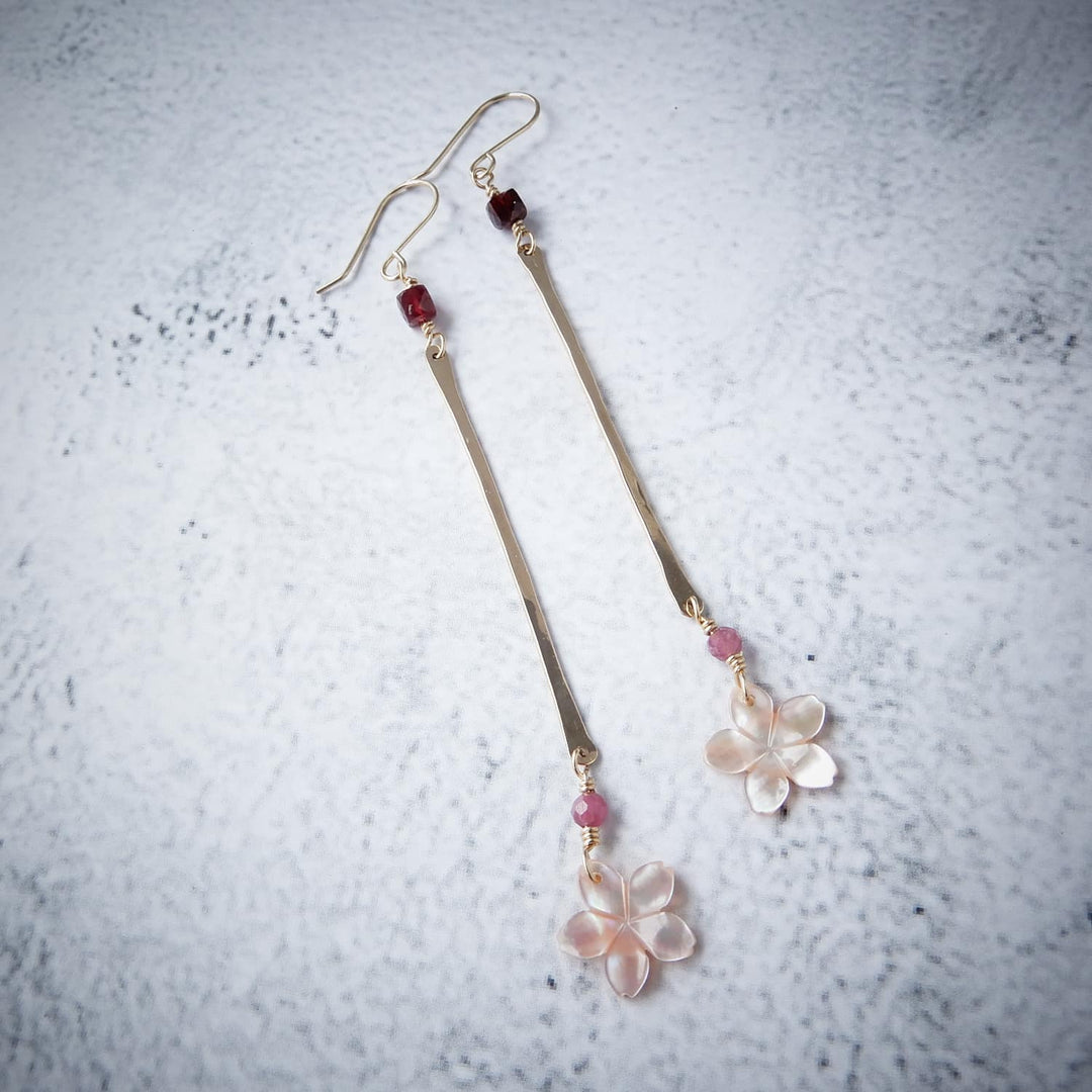 Gold Bar Sakura Cherry Blossom Earrings