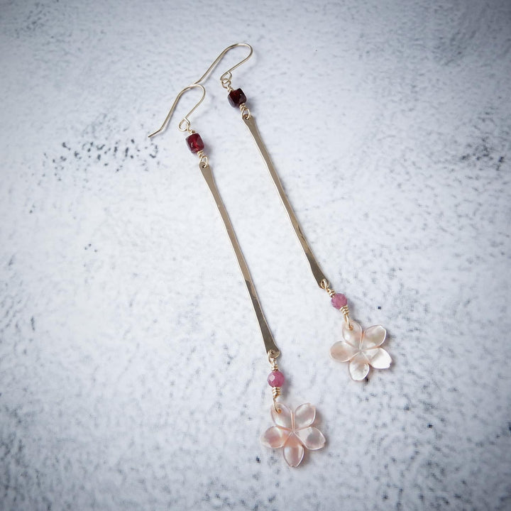 Gold Bar Sakura Cherry Blossom Earrings