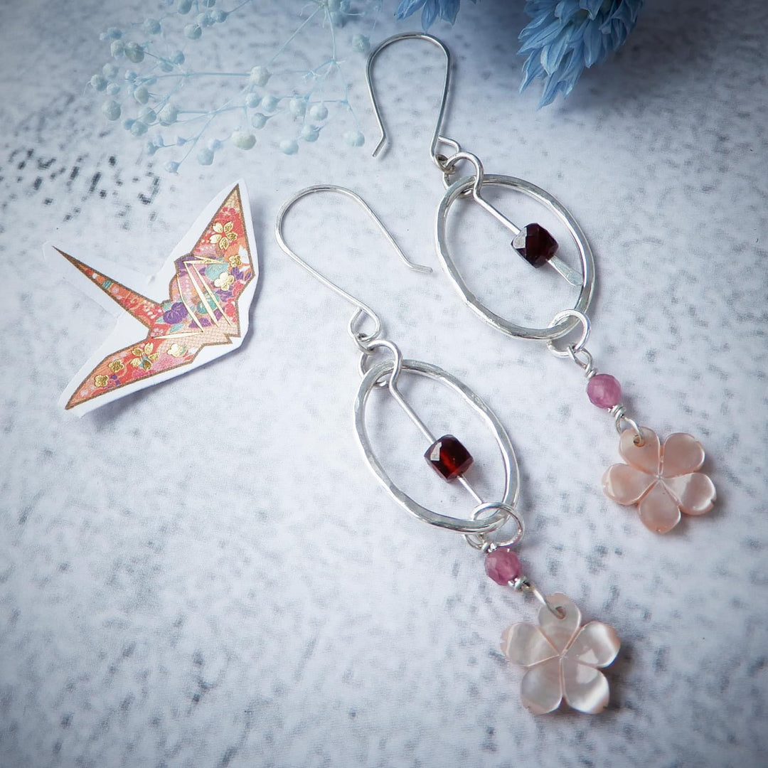 Sakura Cherry Blossom and Garnet Earrings
