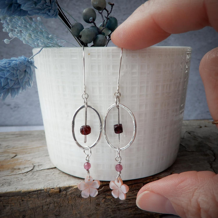 Sakura Cherry Blossom and Garnet Earrings