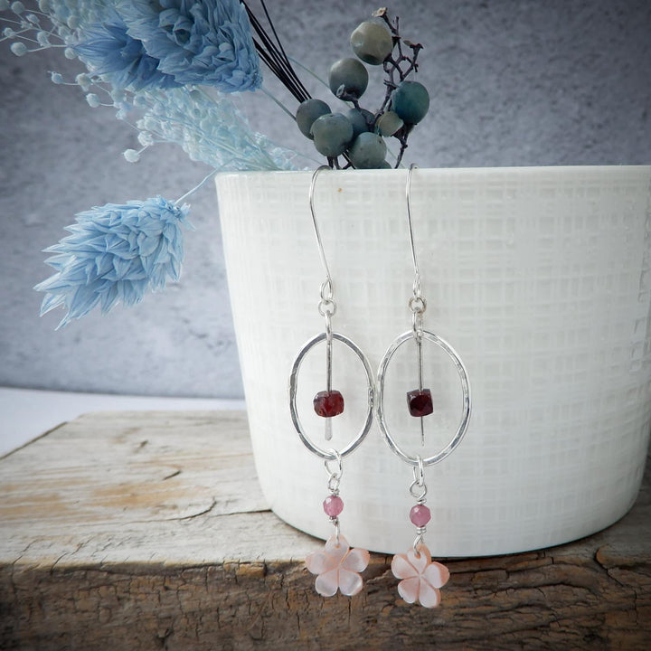 Sakura Cherry Blossom and Garnet Earrings