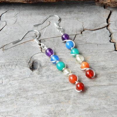 Silver Rainbow Stone Earrings