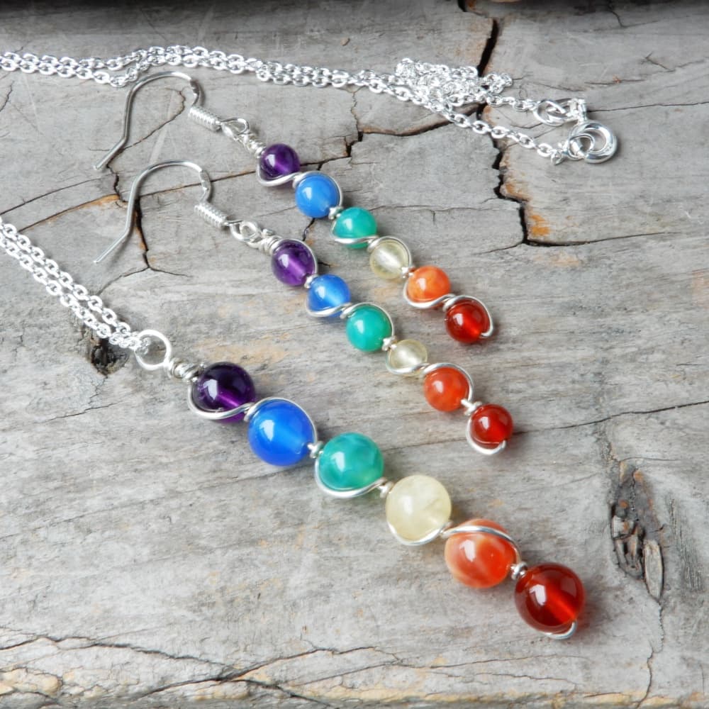 natural stone and silver rainbow necklace