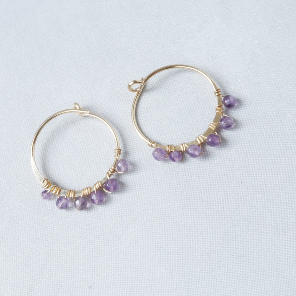 Ready to Ship |  Mini Gold and Amethyst Hoop Earrings