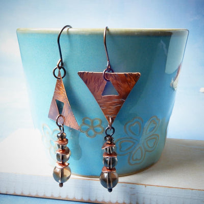 triforce copper asymmetrical dangle earrings