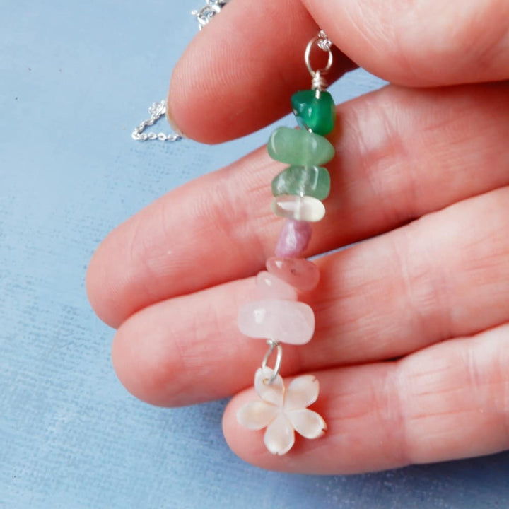 silver cherry blossom natural stone necklace