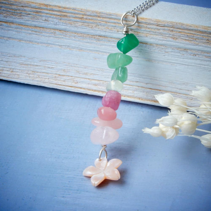 silver cherry blossom natural stone necklace
