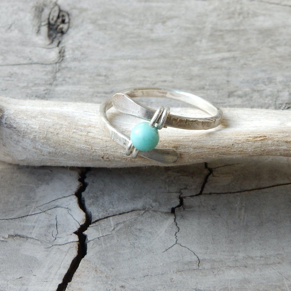 adjustable silver birthstone ring with turquoise