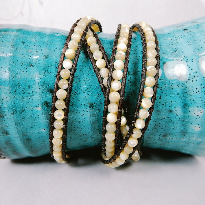 Desert Pearl Leather Wrap Layer Bracelet for Women -4 Layers