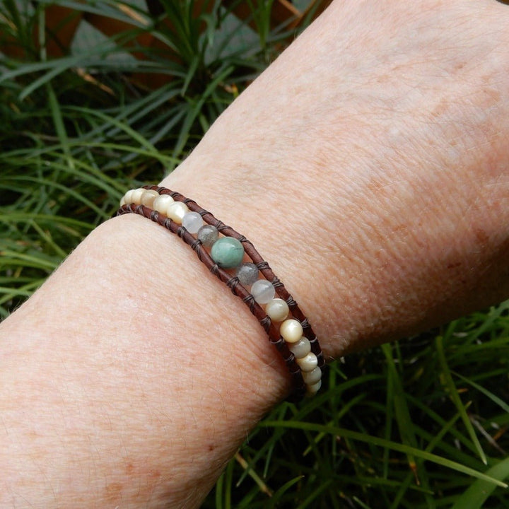 Bracelet - Emerald Birthstone Leather Wrap Bracelet Gift For Him Or Her