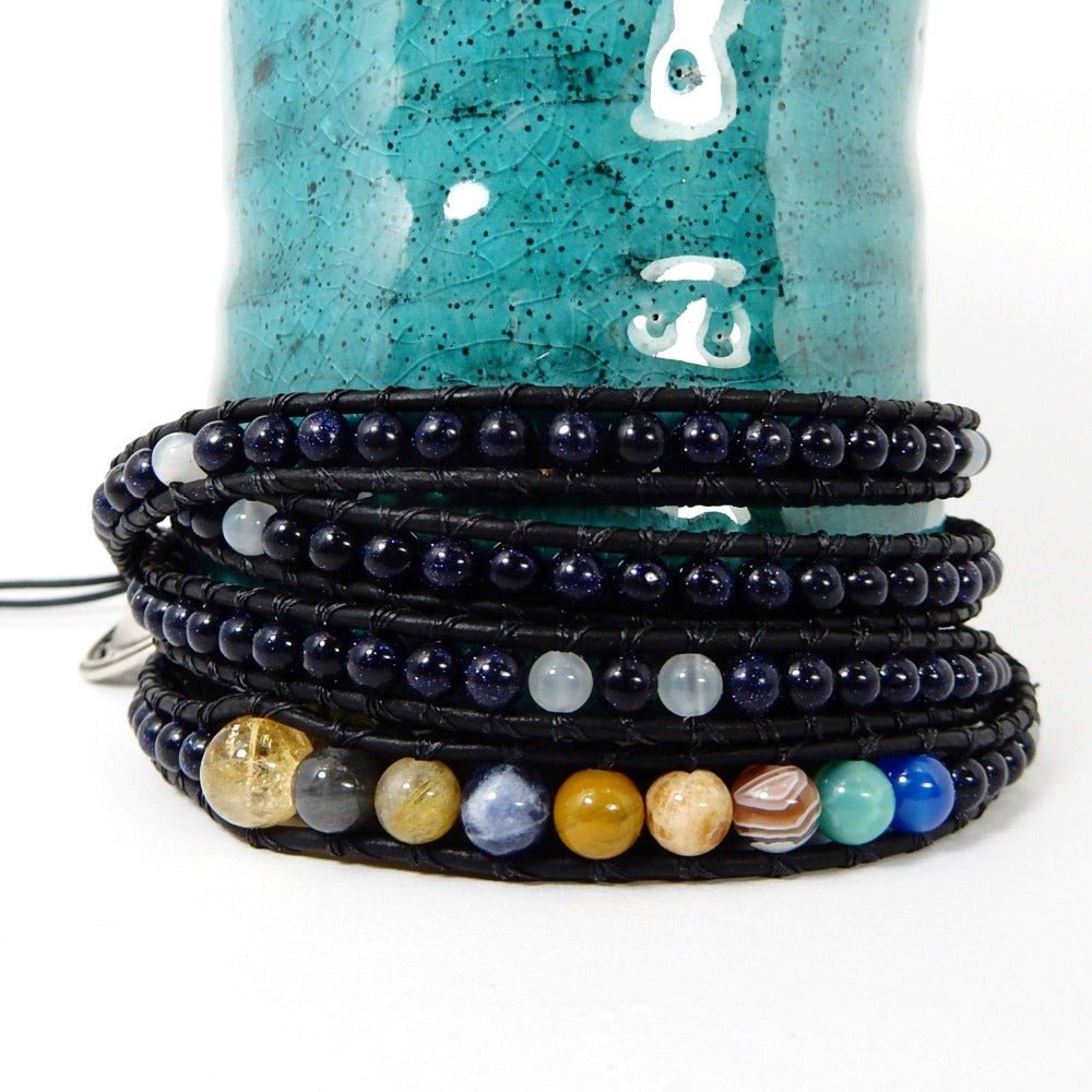 Bracelet - Galaxy Solar System Leather Wrap Bracelet