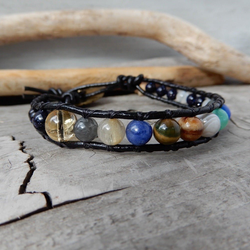 Bracelet - Galaxy Solar System Leather Wrap Bracelet