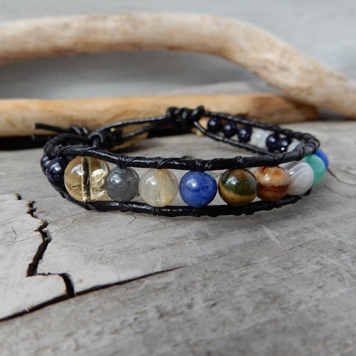 Bracelet - Galaxy Solar System Leather Wrap Bracelet