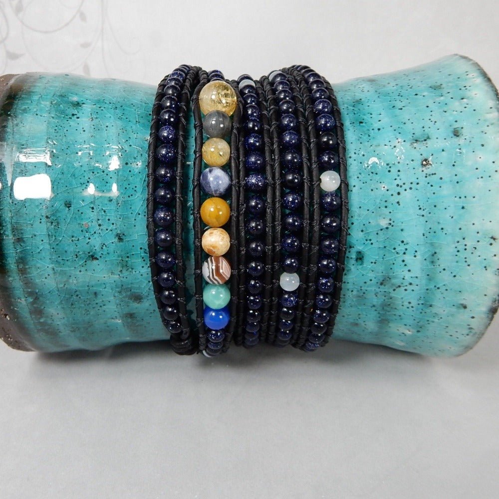 Bracelet - Galaxy Solar System Leather Wrap Bracelet
