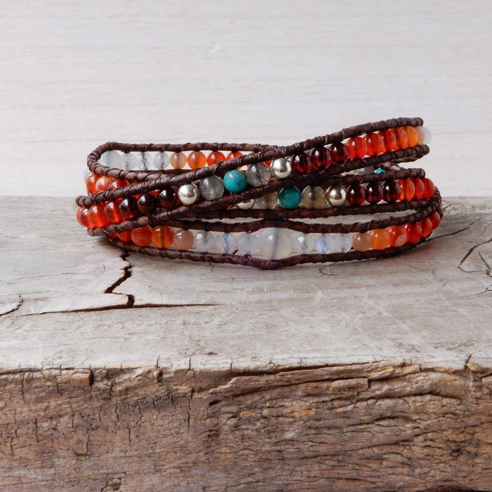 Bracelet - Silver And Gemstone Leather Wrap Bracelet | SILVER DUSK