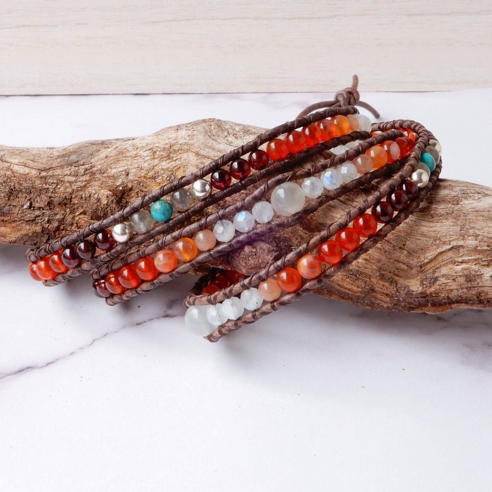 Bracelet - Silver And Gemstone Leather Wrap Bracelet | SILVER DUSK