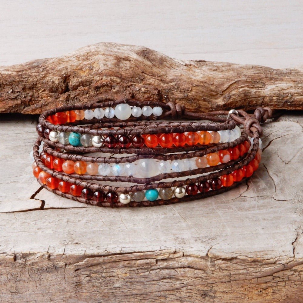 Bracelet - Silver And Gemstone Leather Wrap Bracelet | SILVER DUSK