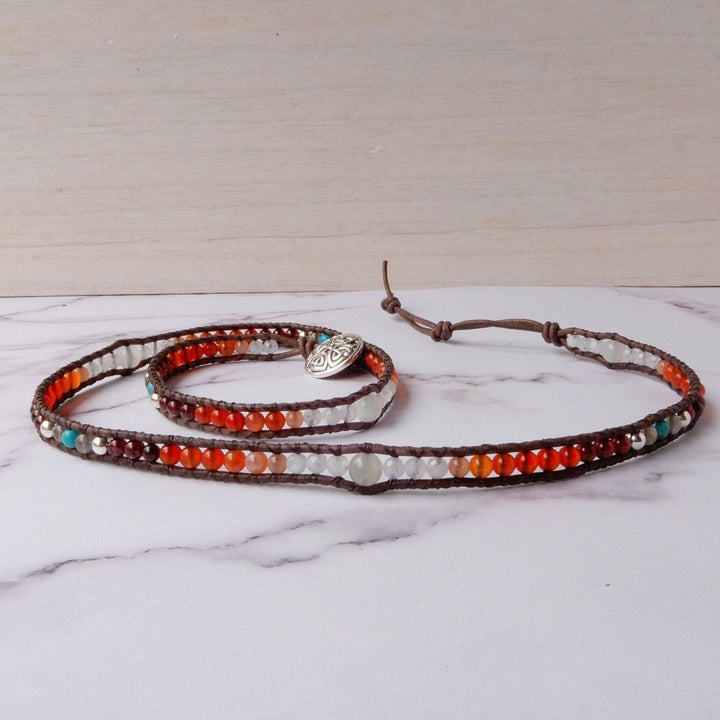 Bracelet - Silver And Gemstone Leather Wrap Bracelet | SILVER DUSK