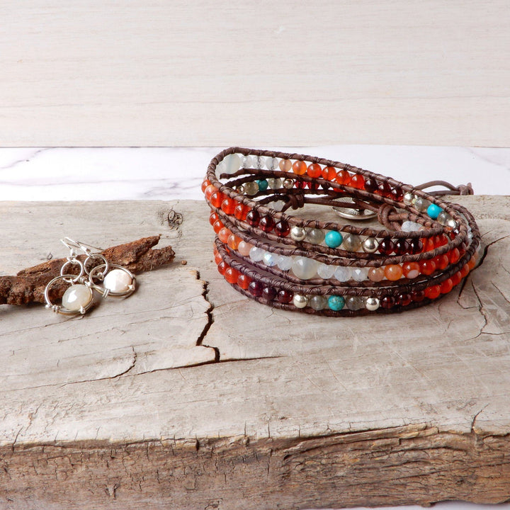 Bracelet - Silver And Gemstone Leather Wrap Bracelet | SILVER DUSK