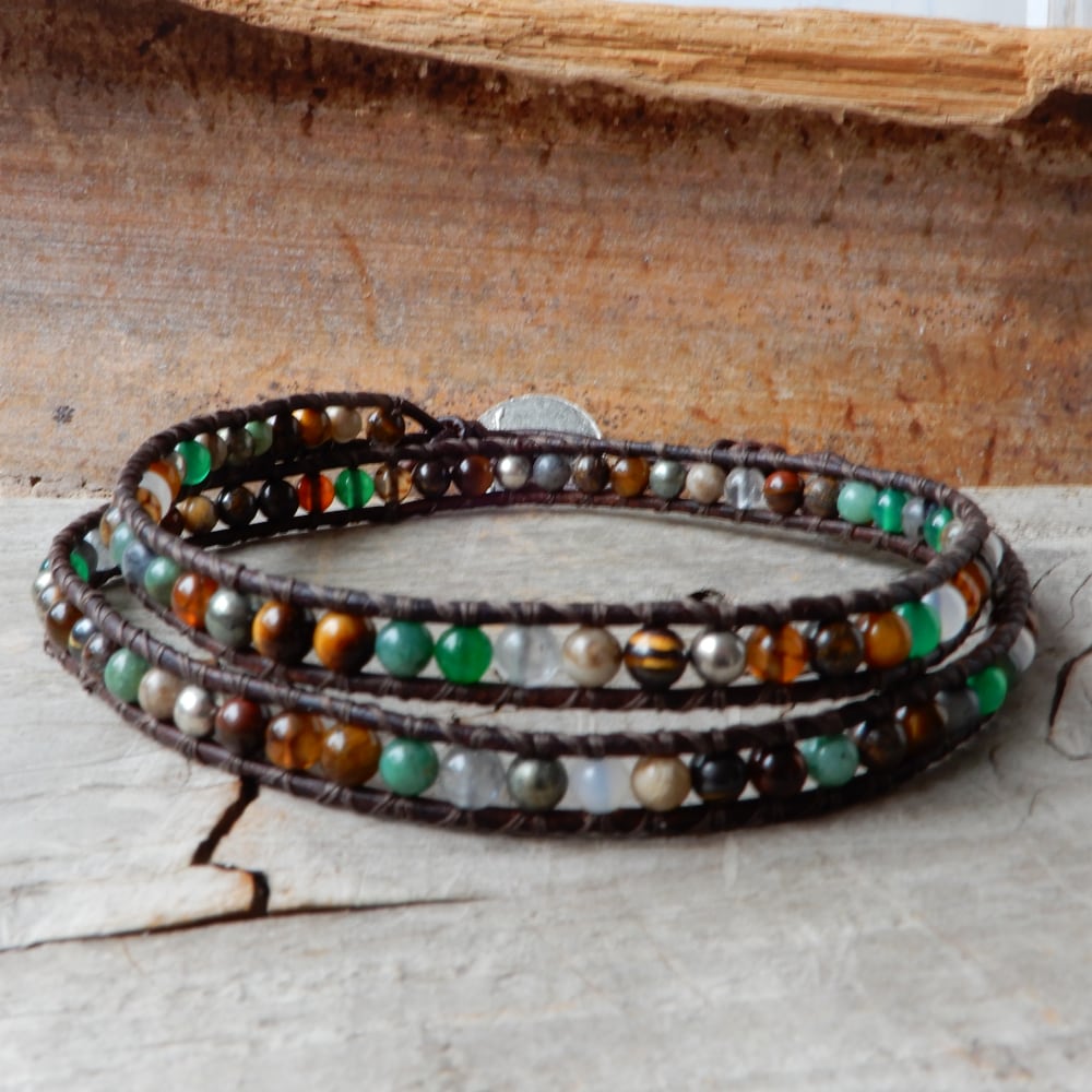 READY to SHIP | Double Layer Leather Wrap Bracelet Autumn Leaves