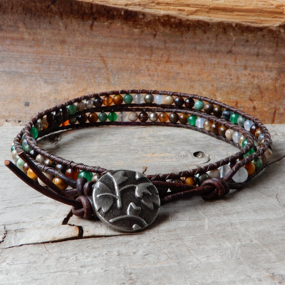 READY to SHIP | Double Layer Leather Wrap Bracelet Autumn Leaves