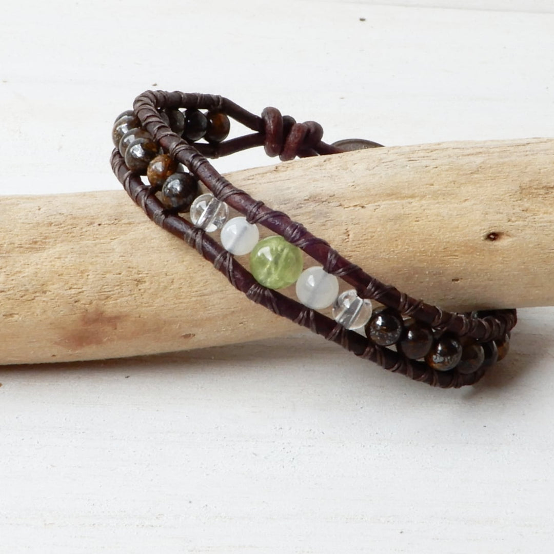 brown leather wrap bracelet with birthstone