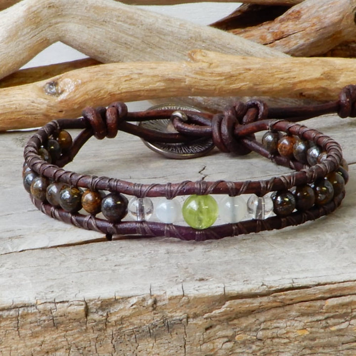 brown leather wrap bracelet with birthstone
