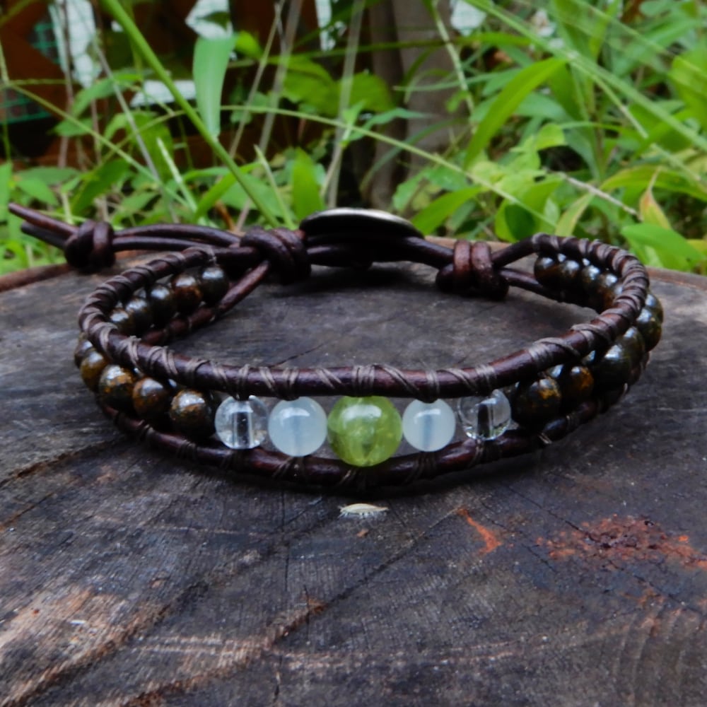 brown leather wrap bracelet with birthstone