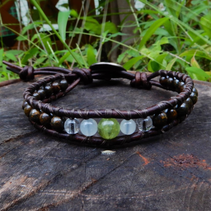 brown leather wrap bracelet with birthstone