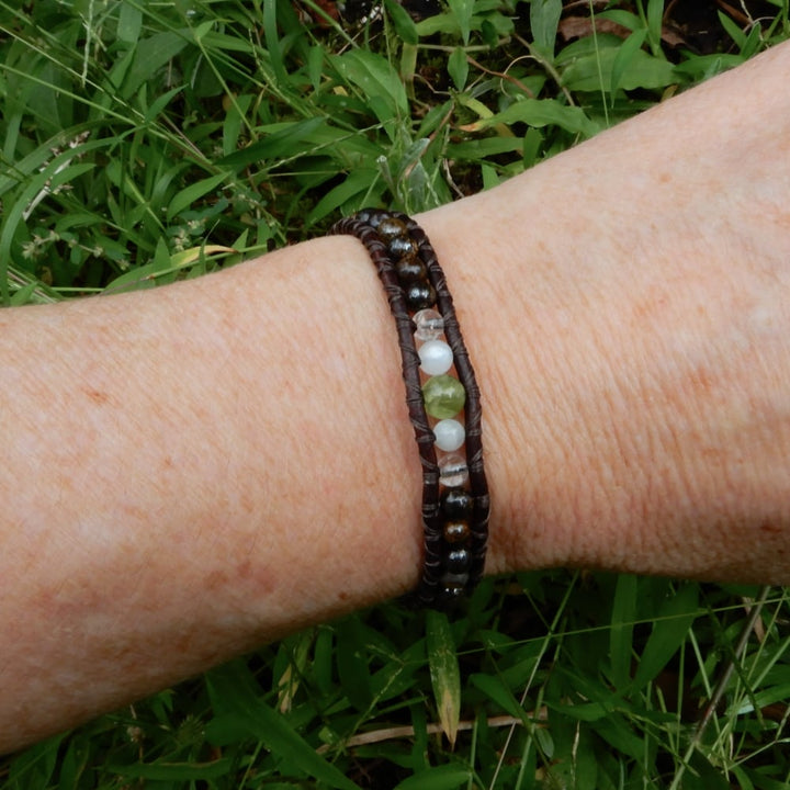brown leather wrap bracelet with birthstone