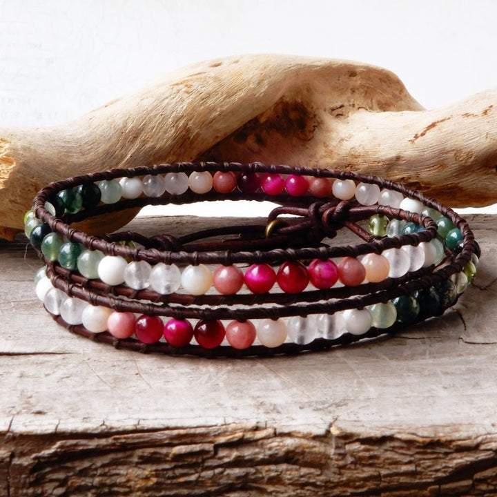 cherry blossom leather wrap stone bracelet