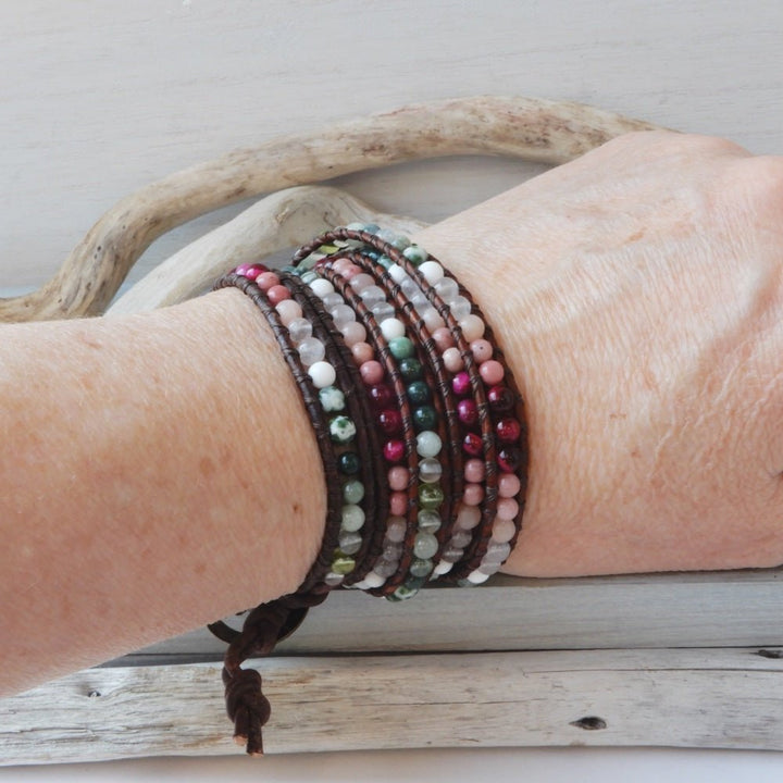 cherry blossom leather wrap stone bracelet