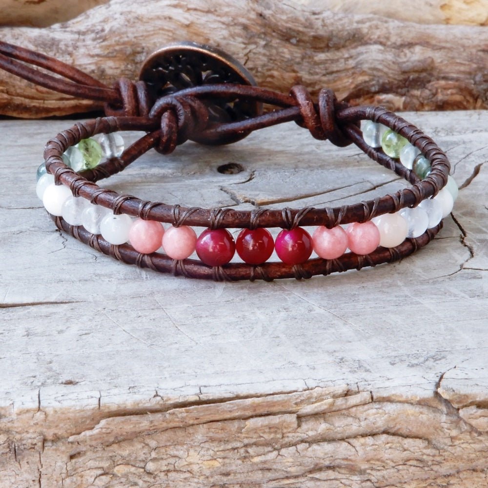 cherry blossom leather wrap stone bracelet