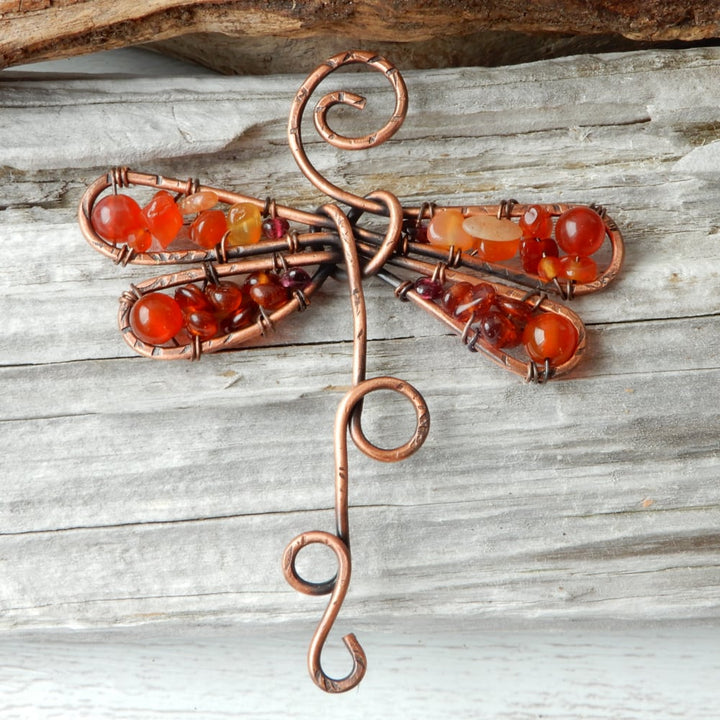 orange copper dragonfly ornament