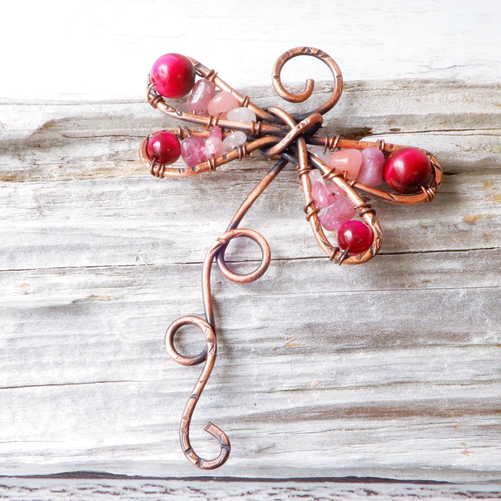 hanging dragonfly decoration in pink stones