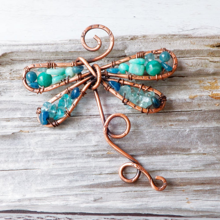 hanging dragonfly decoration in teal stones