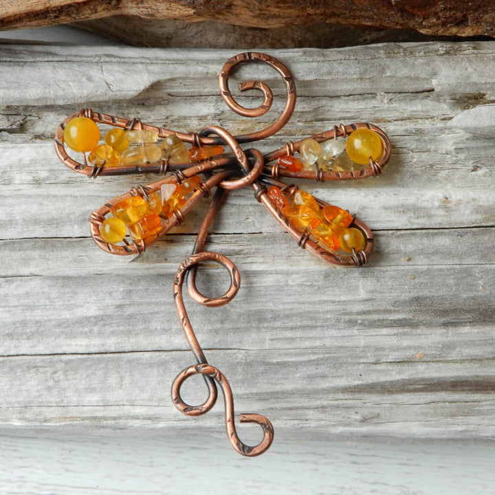 yellow copper dragonfly ornament