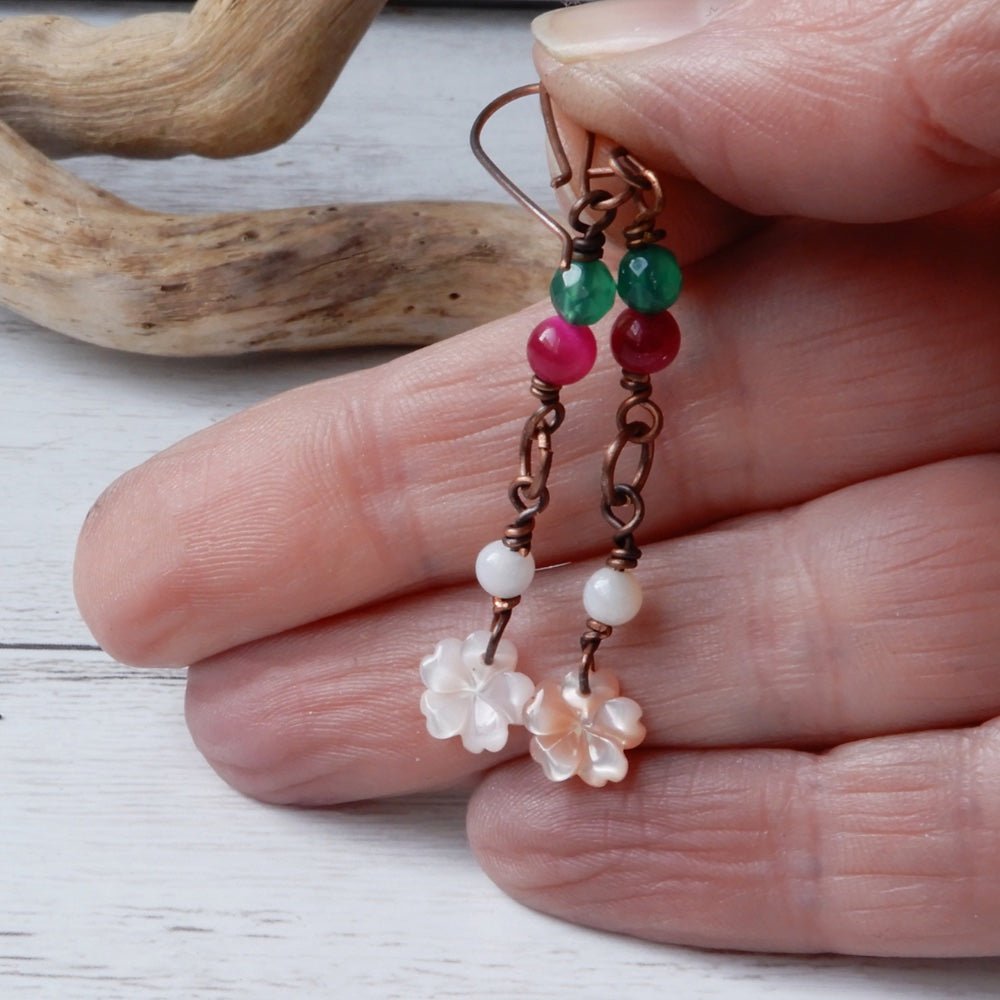 cherry blossom and stone dangle earrings