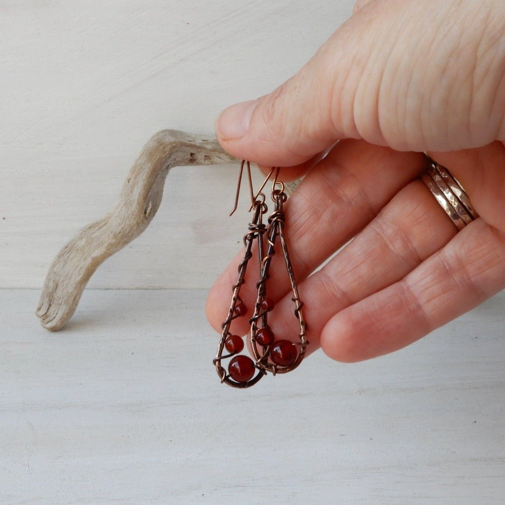red stone copper teardrop earrings