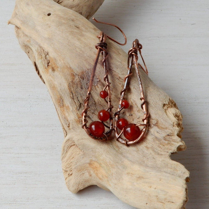 red stone copper teardrop earrings